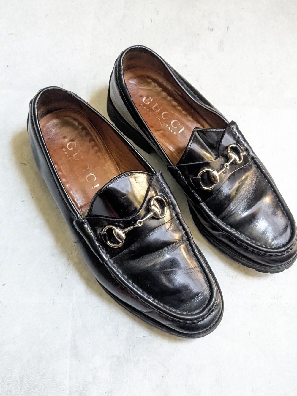 Gucci Men's Black Leather Horsebit Loafers US 10.5 Rubber